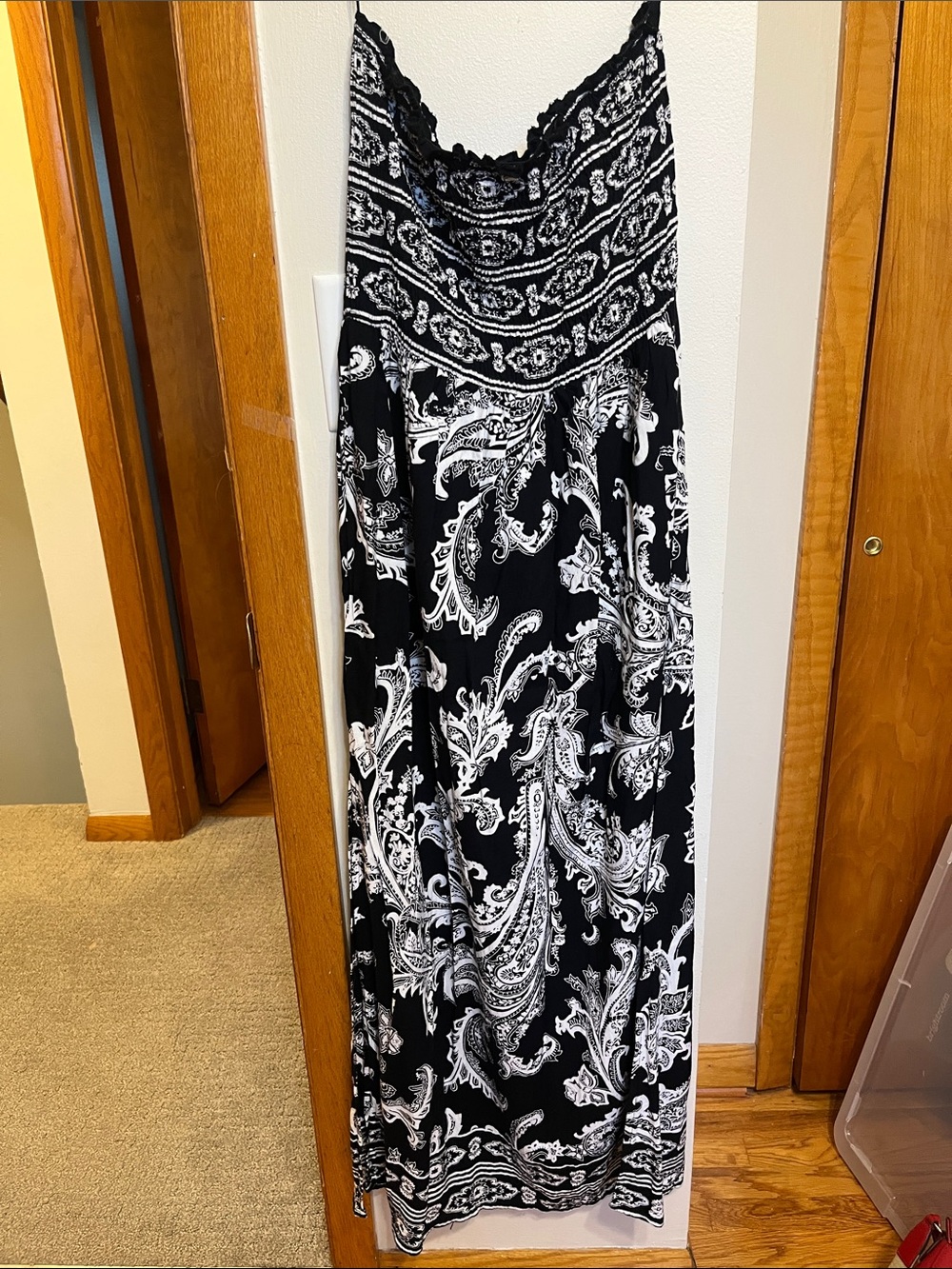 Angie Black and White Paisley Strapless Maxi Dress